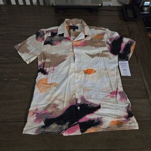 New Rayon Shirt Botton Down Short Sleeve Water Color Brush Size S (34-36)